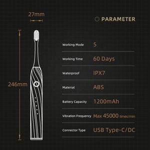 Brosse à dents ultrasonique T8 40400 VPM, 5 modes personnalisés, batterie 1200 mAh, poils DuPont, étanche IPX7 pour adultes - Product Image 6