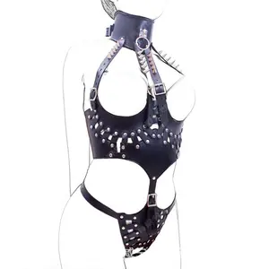 Mainan seks kulit Harness untuk wanita Lingerie tali berongga rantai tubuh Harness grosir Bondage Lingerie seksi wanita SM-006