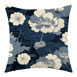 Housse de coussin lombaire carrée Hanlin bleue et blanche à motifs floraux, lavable, pour canapé de salon - Product Image 4