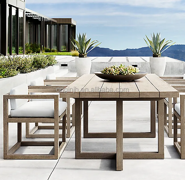 Mobiliário exterior projetado simples pátio jardim madeira mesa de jantar e cadeira
