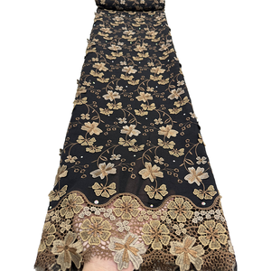 Encaje suizo NI.AI Swiss Voile en Suiza con apliques de flores 3D y piedras, tela de encaje africana de alta calidad para vestido de novia. - Product Image 4