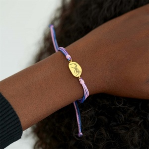 Custom Colorful <b>Adjustable</b> Engraved Oval Charm String <b>Bracelet</b> for Friends - Product Image 3