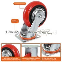 Roue pivotante robuste en polyuréthane (PU) avec noyau en plastique rouge, 4, 5 et 8 pouces, pour chariot et étagère