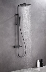 Sistema de ducha de temperatura constante de exposición negra mate <span class=keywords><strong>Grifo</strong></span> Mezclador multifuncional de lluvia <span class=keywords><strong>Bañera</strong></span> <span class=keywords><strong>Altura</strong></span> superior ajustable. - Product Image 3