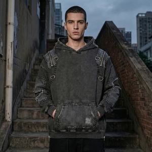 TKAN757D Sweat-shirts surdimensionnés décontractés pour hommes, style extérieur, en molleton français, 100% coton, vintage, lavés, fabricants de sweats-shirts - Product Image 1