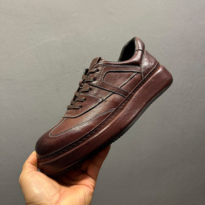 Men's Genuine Leather Platform Sneakers <b>Round</b> Toe Lace-Up <b>Cushioned</b> EVA Midsole Rubber Outsole All Seasons Solid Color Shoes - Product Image 1