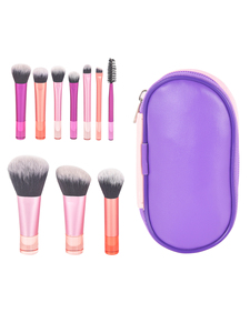 Ensemble de 10 pinceaux de maquillage portables populaires 2025, manche en plastique nylon, mini taille de voyage, pinceau éventail avec sac, remise - Product Image 3