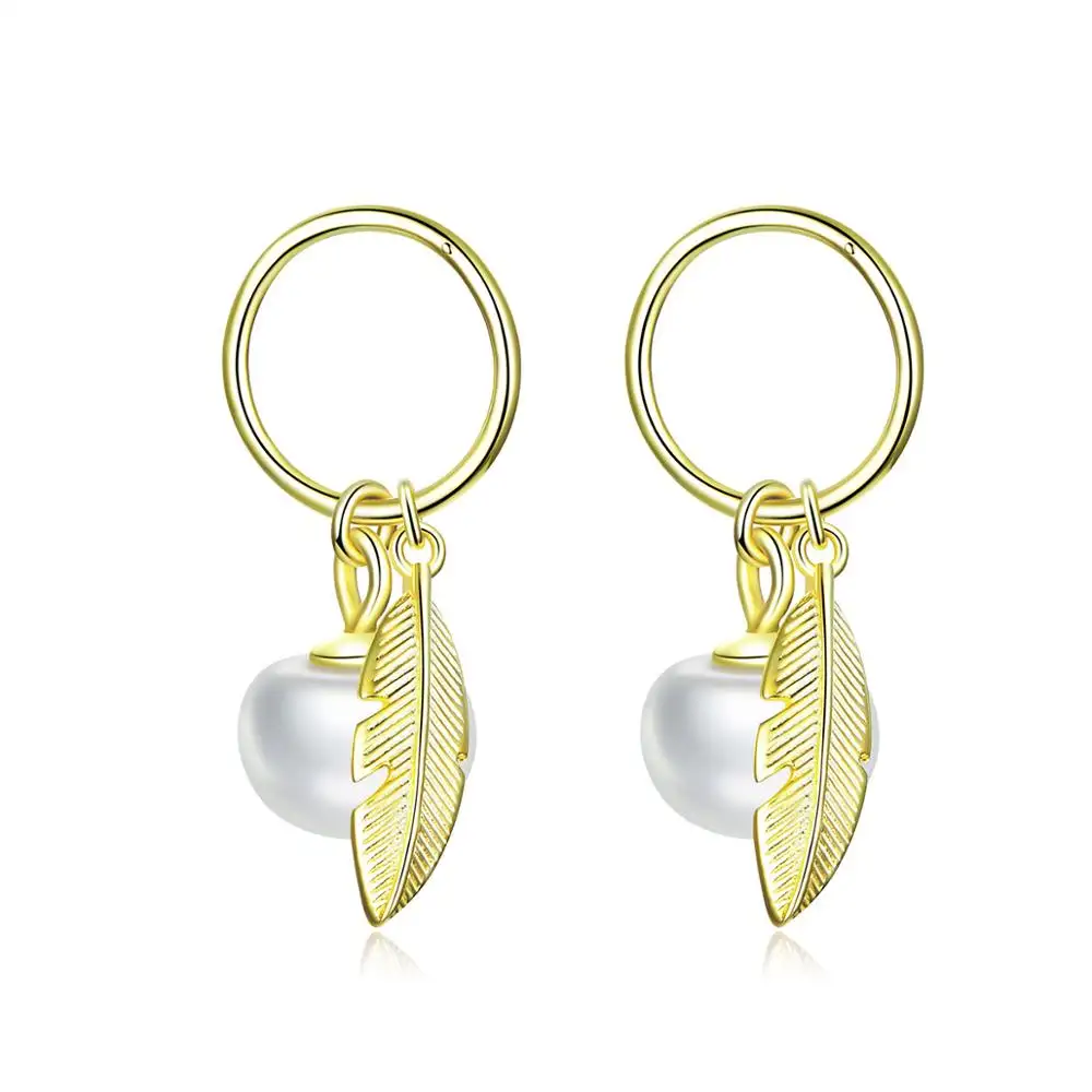 2019 großhandel Feder Perle Hoop Ohrring Hohe Qualität Kreis Goldene 925 Sterling Silber Droop Ohrring Mode Geschenk an Sie
