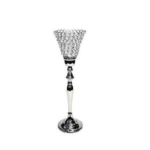 Candelabro de Cristal de Lujo con Cuentas, Portavelas de Metal Plateado, Elegante Candelabro Alto para Decoración de Centro de Mesa de Boda - Product Image 1