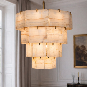 Lámpara Colgante de Lujo con Panel de Jade Natural, Marco de Aleación, Diseño en Niveles, para Sala de Estar, Comedor, Hotel, Villa - Product Image 2