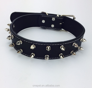 <span class=keywords><strong>Collar</strong></span> de perro de cuero personalizado con remaches anchos con tachuelas, elegantes características tácticas clásicas para gatos - Product Image 4