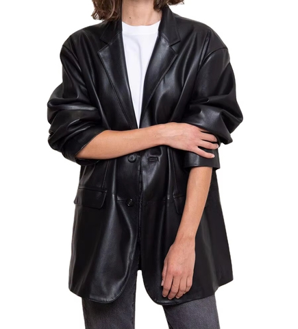 3130-2 Fashionable Leather Suits Ladies Solid Color Long Sleeves Drop Shoulder Casual Loose Genuine Leather Coats for Women