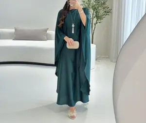 中东伊斯兰服装穆斯林女装Abaya谦虚迪拜时尚套头衫柔光锻造袖子睡袍