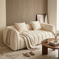 Canapé en tissu bouclé doux de qualité supérieure avec coussin segmenté et texture nuage pour salon domestique, compressé