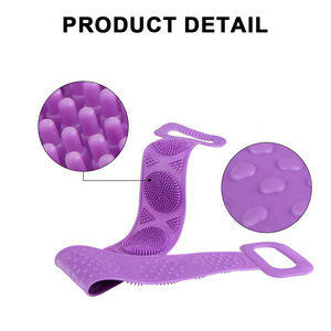 Custom Logo Double-sided Silicone <b>Back</b> Washing Device Ultra-long Shower Exfoliating Massage Adult Body <b>Scrubber</b> Belt Long Handle - Product Image 3