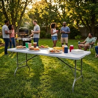 Table de camping pliable en HDPE 180x74x70cm, table de pique-nique portable robuste pour barbecue, plage, jardin