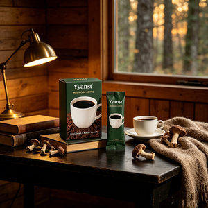 Extracto Natural de Plantas de Champiñones, Café Negro, 20 Sobres, Caja de Papel Verde Oscuro, Bebida de Café en Polvo 100% Arábica Crudo - Product Image 3