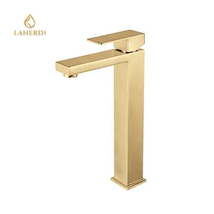 Toptan ürünler uzun boylu stil altın paslanmaz çelik 304 banyo lavabo havzası musluk musluk bataryası