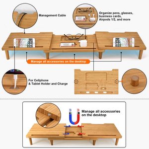 Bamboo computer <b>stand</b>, simple office computer display <b>stand</b>, home desktop computer three-in-one storage rack - Product Image 3