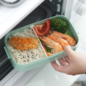 Contenedor de almacenamiento de alimentos de 2 compartimentos, caja Bento portátil de acero inoxidable, PP, fiambrera térmica aislada en capas para niños a prueba de fugas - Product Image 6