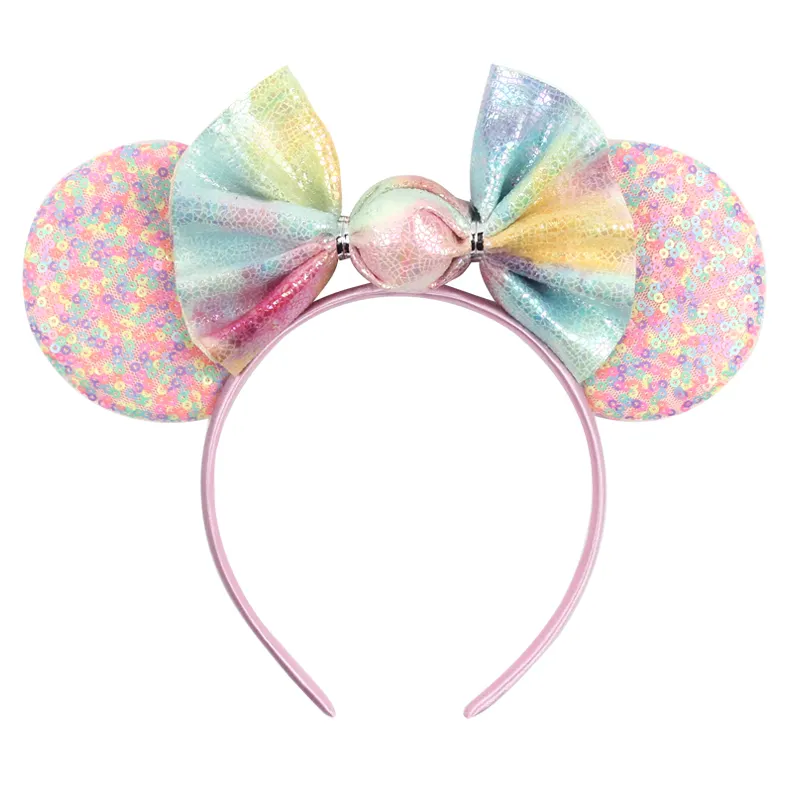 Nieuwe Candy Pailletten Mouse Oren Haarband Voor Vrouwen Meisjes Bitterkoekje Pailletten Bow Oren Hoofdband Kids Birthday Party Haaraccessoires