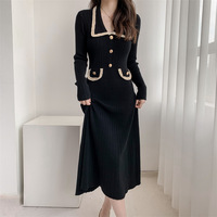 Robe en tricot élégante pour femmes, à manches longues, taille haute, unie, pour l'automne et l'hiver