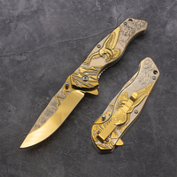 Couteau pliant EDC haut de gamme, revêtement titane, lame sculptée Aigle chauve 3D, manche en acier inoxydable, 3,4 pouces, collection d'art exquis