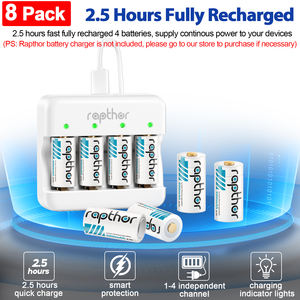 Аккумуляторы Rapthor 8 шт., 3.7В, 900мАч, литиевые, перезаряжаемые, тип CR123A, с зарядным устройством, совместимые с камерами Arlo, фонариками, датчиками - Product Image 5