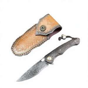 มีดพับพกพาสำหรับงานอดิเรก ด้ามไม้มะฮอกกานีสีแดง ประดับด้วยเหล็กดามัสกัสแบบ OEM สำหรับกิจกรรมกลางแจ้ง ตั้งแคมป์ พกพาประจำวัน และเอาตัวรอด - Product Image 2