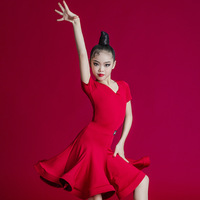Enfants robe de danse latine à manches longues col en V vêtements de pratique pour enfants Rumba Chacha Samba Cowboy danse de salon Performance
