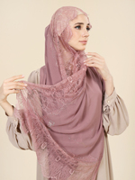 Voile Hijab Élégant et Respirant en Crêpe de Chiffon Premium avec Bordure en Dentelle pour Femmes Musulmanes SWAN