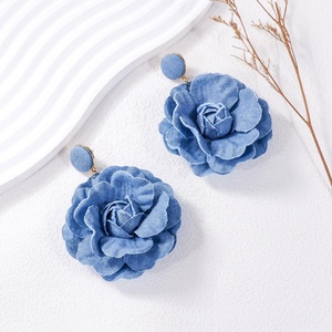 European and American Super Fairy Art <b>Earrings</b> New Trendy Hanging Fabric Flower <b>Drop</b> <b>Earrings</b> for Women Alloy Material - Product Image 4