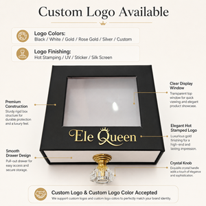 Hotsale Eco-friendly Square Window Drawer Jewelry <b>Box</b> Smooth Satin Inner Lining Crystal Pull Handle For Fine Jewelry Gift Sets - Product Image 4
