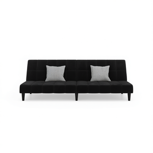 Sofa Bed 2 Seater <b>Black</b> Velvet 100% Polyester Wood <b>Frame</b> Modern Design Living Room Furniture - Product Image 1