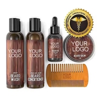 Kit de croissance de barbe de marque privée nettoyage huile de barbe roulante sérum rouleau baume à barbe soins de toilettage coffret cadeau