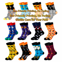 Chaussettes en coton jacquard à thème Halloween 200N, chaussettes mi-mollet avec motifs citrouille, crâne, fantôme, chat noir, chauve-souris, squelette, sorcière, chaussettes de fête pour hommes