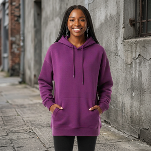 Sudadera con Capucha Morada Extra Grande Unisex, Sudadera de Manga Larga de Color Sólido, Sudadera Informal de Forro Polar para Otoño - Product Image 2