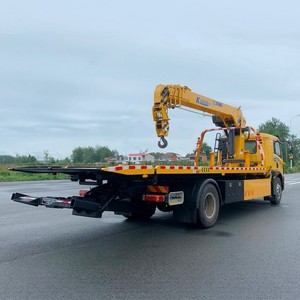 FAW 4x2 <b>Flatbed</b> Wrecker with 8 Ton Knuckle Boom Crane 8T Slidebed Tow <b>Truck</b> with 5 Tons Winch - Product Image 2