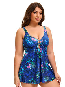 Traje de baño deportivo transpirable respetuoso con el medio ambiente para mujer europea americana elegante patrón sólido estampado recortado diseño trasero de talla grande - Product Image 4