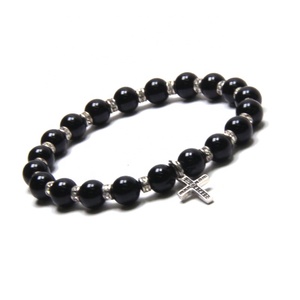 Pulsera Unisex de Estilo Vintage Hecha a Mano por Ella, Chapada en Platino, con Cuentas de Ágata Negra, de Aleación de Zinc Resistente - Product Image 2