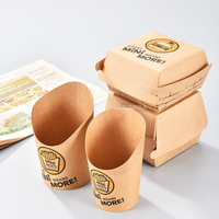 Biologisch Afbreekbare Composteerbare Bedrukte Mode Kraftpapier Hamburger Hamburger Doos En Friet Bekerset