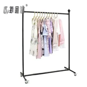 Economic Black Steel Garment Display Racks with Wheels for Moving in Stores Shops Supermarkets Clothing Stores