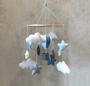 Bébé mobile garçon montgolfière pépinière Voyage décor bleu <span class=keywords><strong>gris</strong></span> étoiles et nuages Baby shower cadeau - Product Image 3