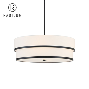 Lámpara Colgante Moderna Nórdica para Decoración de Dormitorio, Marco de Cobre Negro, Pantalla de Tela Blanca, LED, Doble Nivel en Cascada - Product Image 1