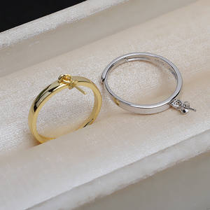 Bague ouverte simple en argent S925 pour accessoires de bijoux DIY, avec grande perle de 3 mm à surface lisse pour femme, modèle 4153 (base vide 5-8) - Product Image 1