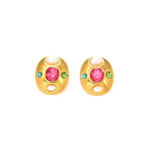 Fashion <b>Stud</b> <b>Earrings</b> PVD Gold Plated 316L Stainless Steel With Pink Green <b>Blue</b> Stones Sustainable Resistant Jewelry - Product Image 2