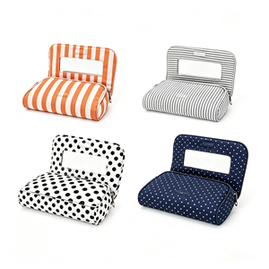 Portable <b>Travel</b> <b>Makeup</b> Pouch for Daily Cosmetics Storage Short Trip BSCI Factory OEM Stripe Cosmetic <b>Case</b> Built in Mirror - Product Image 1