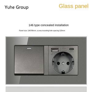 Interruptor de Pared Alemán de Alta Calidad, Color Gris Plateado, Vidrio Templado, Estándar Europeo 146 16A, Enchufe de 3 Pines, Interruptor 1 a 2 con Panel Táctil - Product Image 4