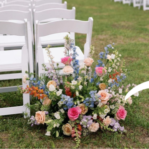 Arrangement floral de mariage 2026 en soie artificielle rose et bleue pour allée de mariage - Product Image 5