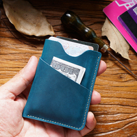 Crazy Horse tas kartu kulit sapi asli Vintage Dompet kulit asli buatan tangan pria kasual dompet koin buatan tangan